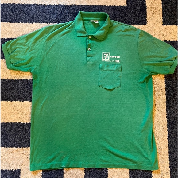 Vintage Rare 7-Eleven 7-11 Employee Polo 1980s Collared Coffee Shirt Green XL - Picture 1 of 9